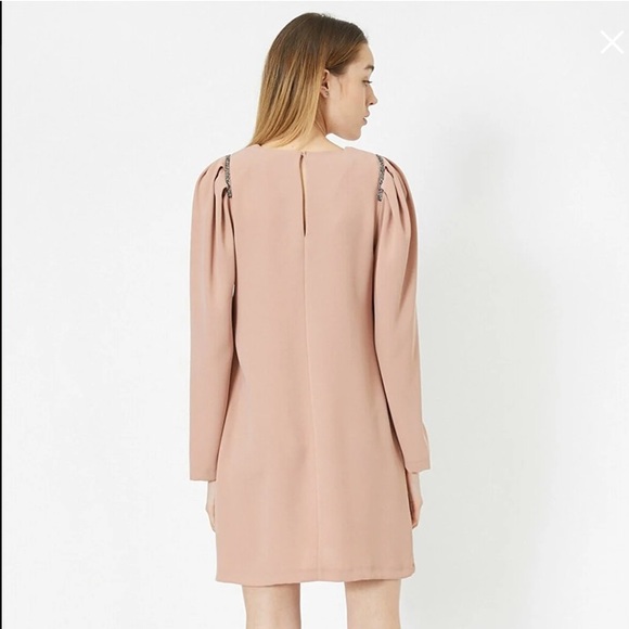 H&M blush pink puff sleeve jeweled shoulder long sleeve mini dress small - Picture 6 of 6
